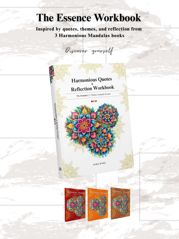 Inspired by the Harmonious Mandalas collection, The Essence offers a graceful alternative to traditional journaling by pairing reflective quotes with intentional writing space and guided interpretation. Decorative mandala borders preserve the visual spirit of the collection while keeping the focus on the words, the prompts, and the reader’s personal response. Printed on premium 70 lb paper, this workbook offers a more substantial writing experience for readers who value quality, space, and thoughtful design
