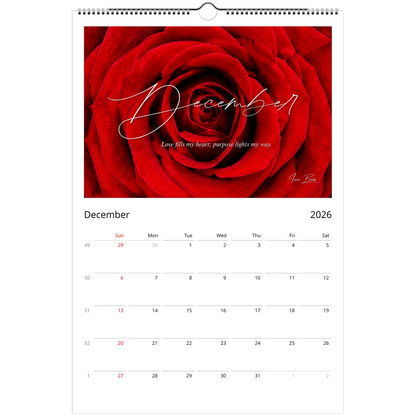 Red rose academic-year monthly calendar page