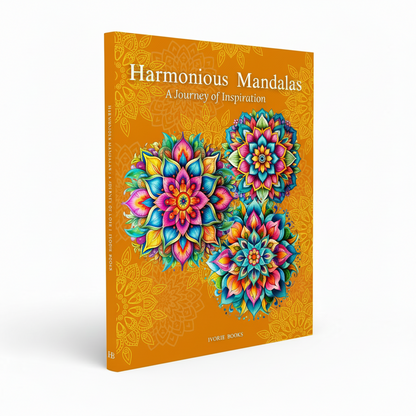 Harmonious Mandalas: Inspiration book cover by Ivorie Books, reflective coloring book for creativity, inspiration, optimism, SEL, and personal growth.