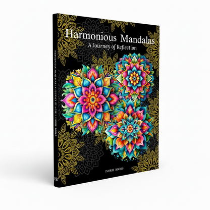 Harmonious Mandalas: Reflection book cover by Ivorie Books, reflective coloring book for creativity, optimism, SEL, and personal growth.