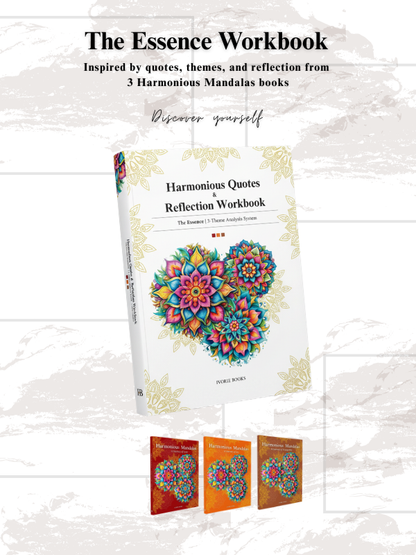 Inspired by the Harmonious Mandalas collection, The Essence offers a graceful alternative to traditional journaling by pairing reflective quotes with intentional writing space and guided interpretation. Decorative mandala borders preserve the visual spirit of the collection while keeping the focus on the words, the prompts, and the reader’s personal response. Printed on premium 70 lb paper, this workbook offers a more substantial writing experience for readers who value quality, space, and thoughtful design
