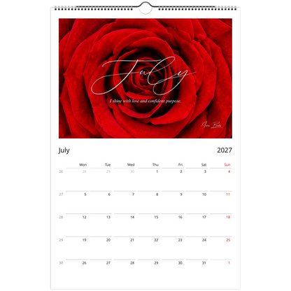 Red rose January 2027 monthly calendar page...