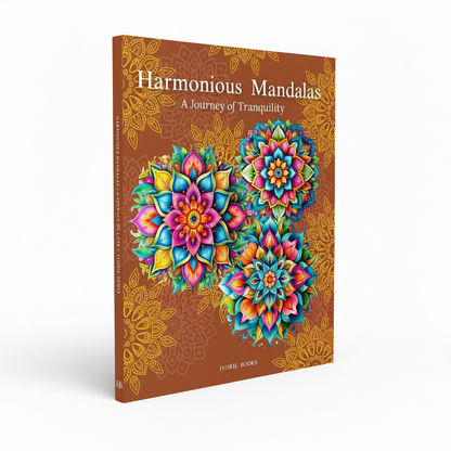 Harmonious Mandalas: Tranquility book cover by Ivorie Books, reflective coloring book for calm, creativity, SEL, and personal growth.